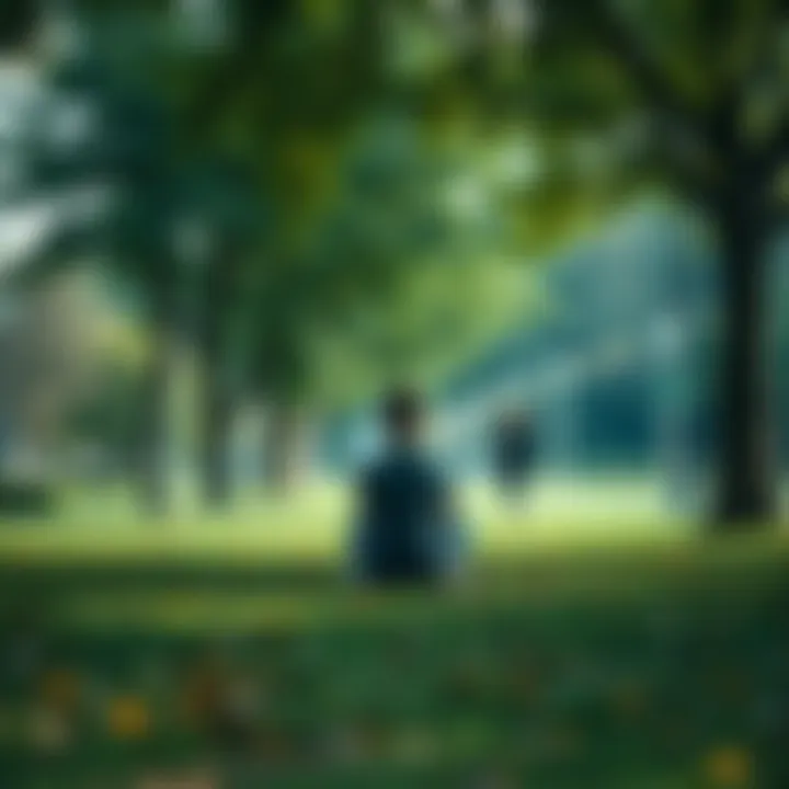 A person sitting alone in a park, contemplating their thoughts on identity and existence, surrounded by trees and nature.