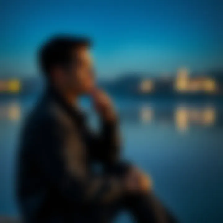 Person reflecting on life Individual sitting alone with a thoughtful expression, contemplating life and medication effects, surrounded by a calm and serene atmosphere.