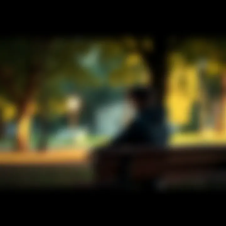 A person sitting on a park bench, deep in thought, surrounded by trees, looking contemplative about their future at age 30.