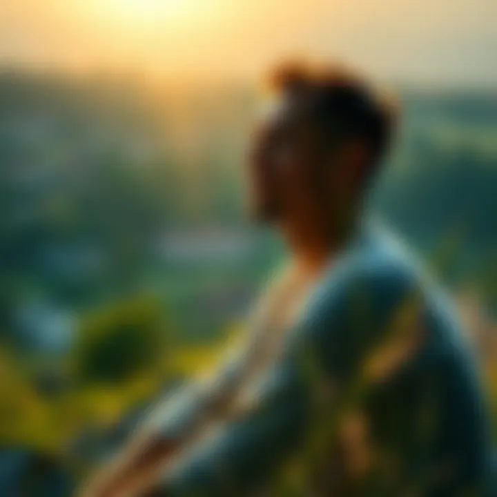 A person sitting peacefully in a serene outdoor setting, pondering life and death, with a soft light illuminating their face.