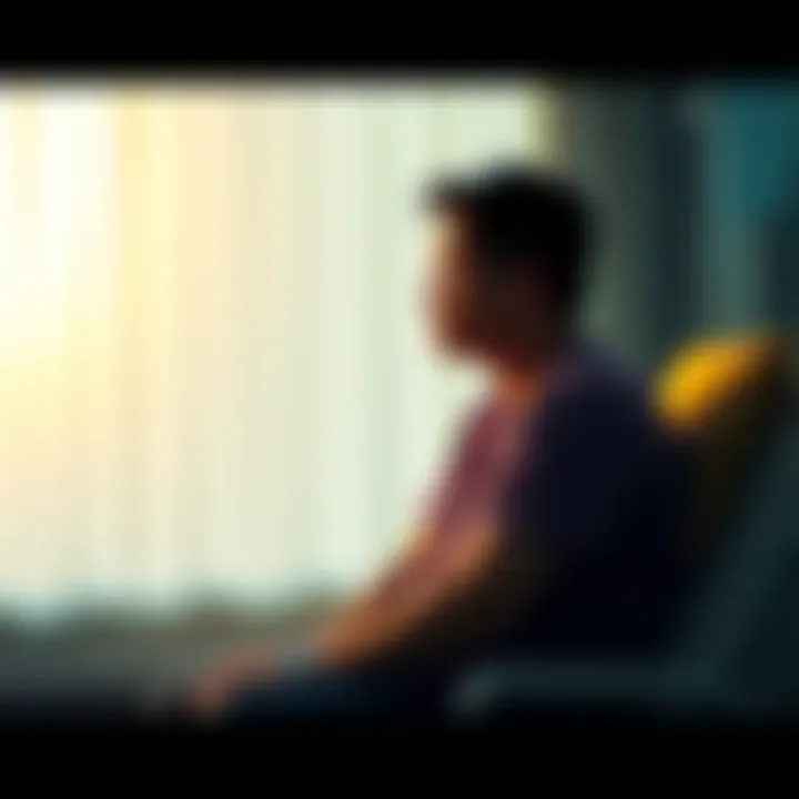 Person reflecting on life An individual sitting in a hospital room, looking contemplative with a soft light shining through the window, symbolizing the struggle with mortality and the anxiety of dying.