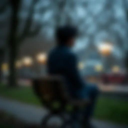 A person sitting alone on a park bench, looking thoughtfully into the distance, symbolizing feelings of loss and lack of pleasure in daily life.