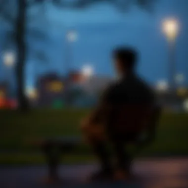 A thoughtful person sitting alone on a park bench, looking pensive while gazing into the distance, symbolizing reflection and coping with regret.