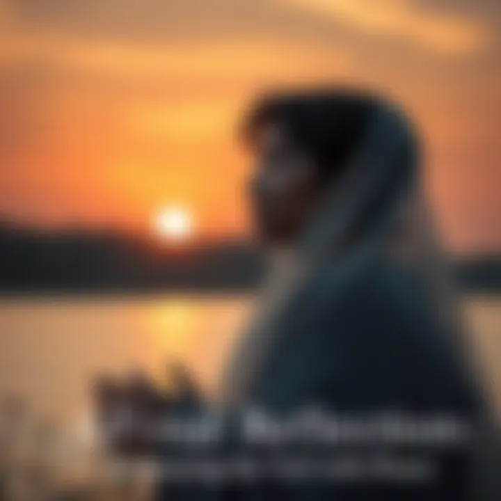 Person Reflecting on Life Individual peacefully reflecting with a serene expression, surrounded by nature as the sun sets, symbolizing transition and gratitude.