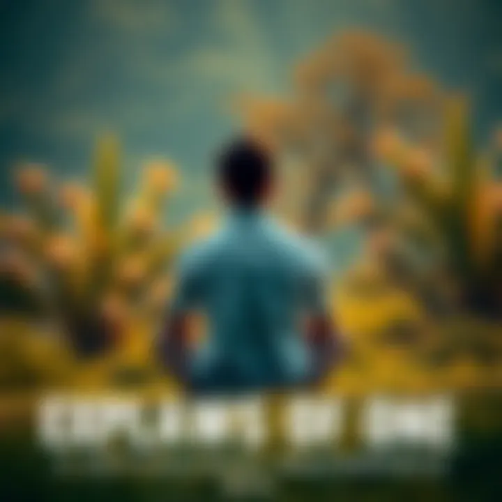 A person sitting cross-legged in a serene environment, contemplating life choices and emotions, surrounded by nature.