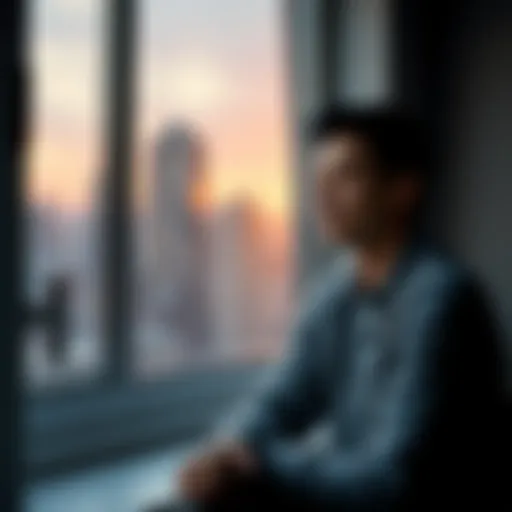 Individual sitting peacefully by a window, looking contemplative with soft light illuminating their face, symbolizing hope and reflection after a near-death experience.