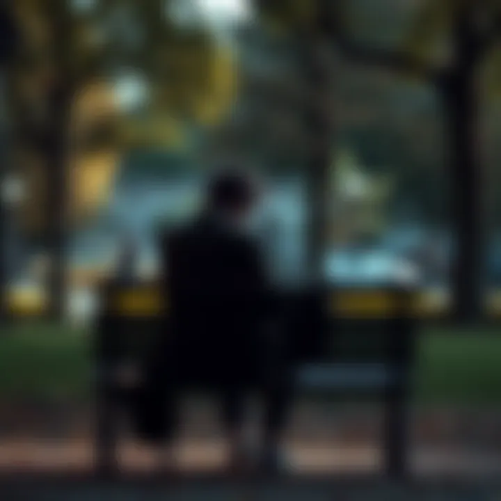 Person reflecting on life changes A person sitting alone on a bench in a park, looking thoughtful and contemplative, symbolizing the shift in perspective since the pandemic.