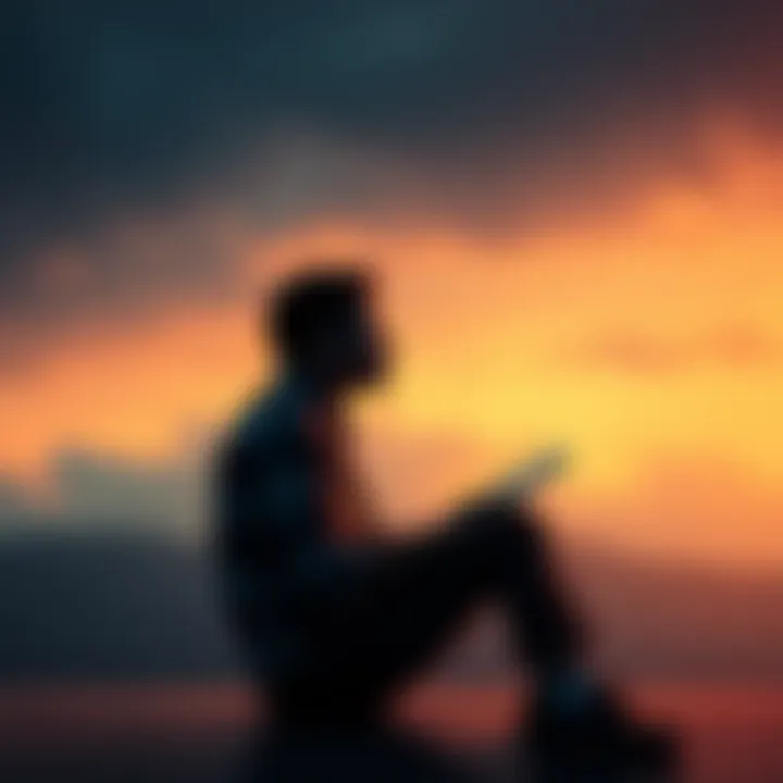 Person Reflecting on Life Choices A person sitting alone, looking thoughtful with a notepad, reflecting on their thoughts and feelings about self-sabotage and personal growth.