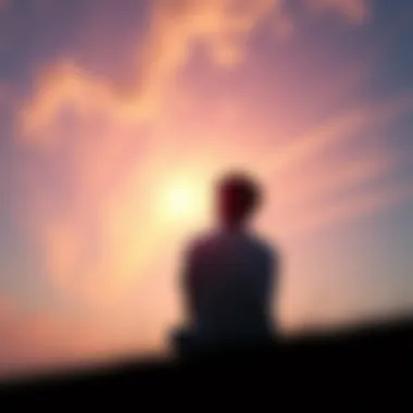A person sitting quietly, gazing at the sky, symbolizing self-reflection and connection to divine love.