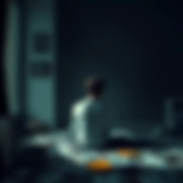 A person sits in a quiet room, looking thoughtful while surrounded by scattered photos and notes that signify memories.