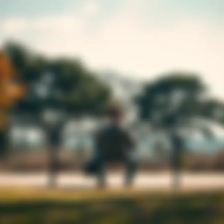 A person sitting on a bench, looking thoughtfully at the ground, surrounded by trees and a clear sky, symbolizing contemplation of life’s truths.