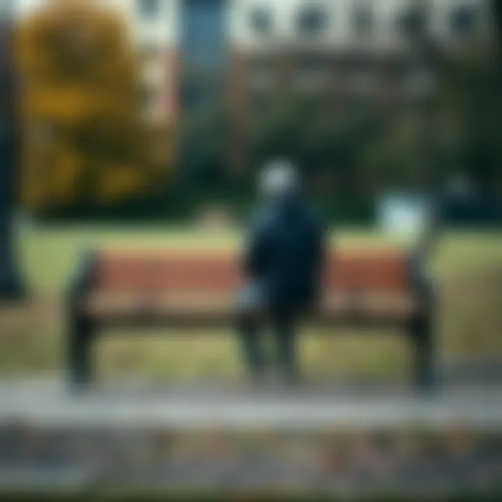 A person sitting alone on a park bench, looking thoughtful and distant, symbolizing emotional detachment from family and faith.