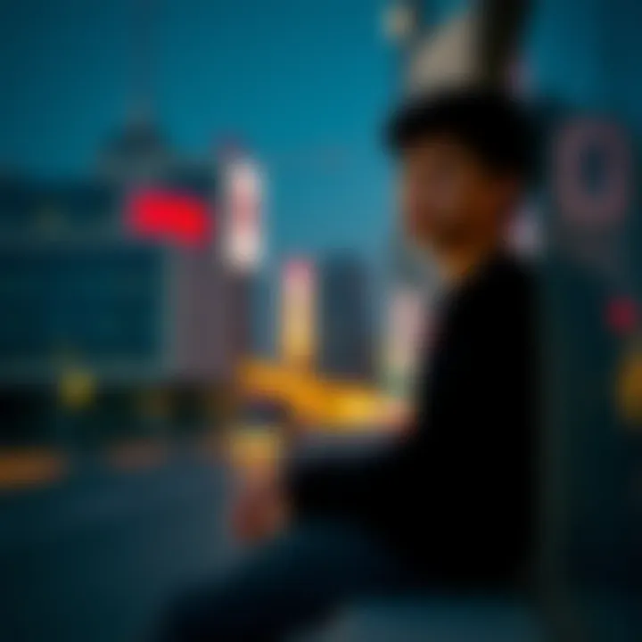 A young person sitting alone, looking thoughtful, with a blurred city background, symbolizing feelings of vulnerability and past experiences with unwanted attention.
