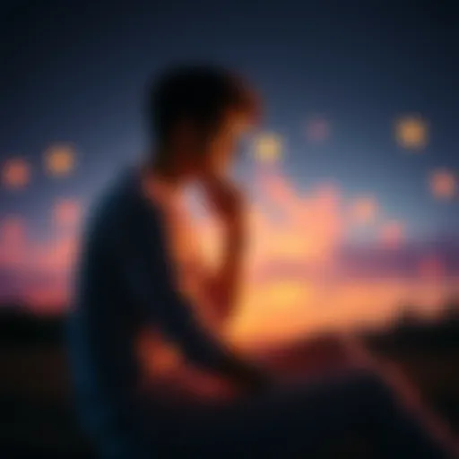 A person sits thoughtfully with a glowing aura around them, symbolizing contemplation of their desires and relationships, with soft colors in the background.