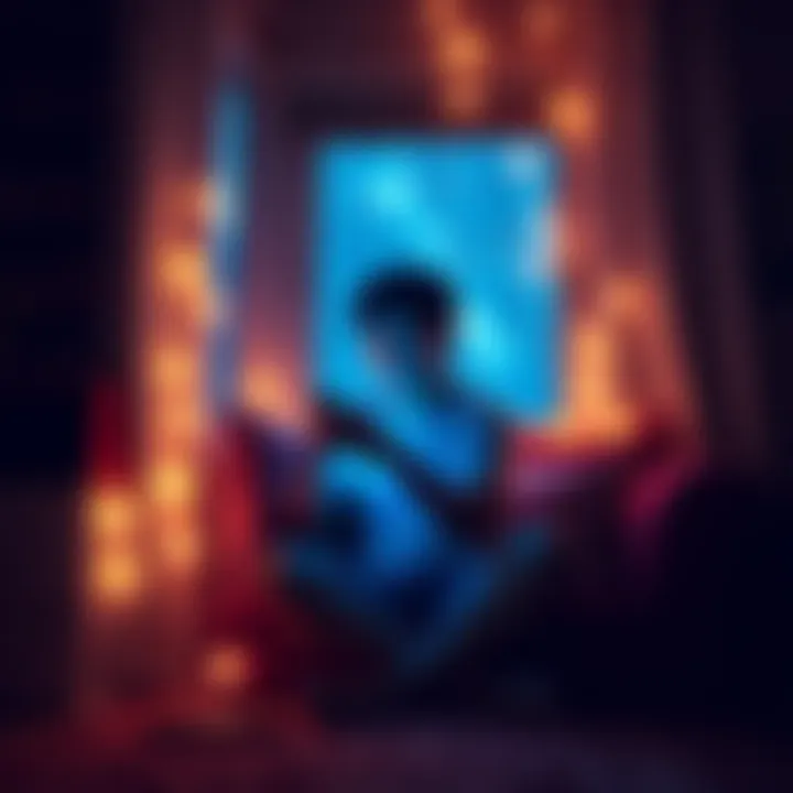 A person sitting in a cozy room, looking contemplative with a smartphone in hand, surrounded by glowing lights, symbolizing a connection to extraterrestrial concepts.