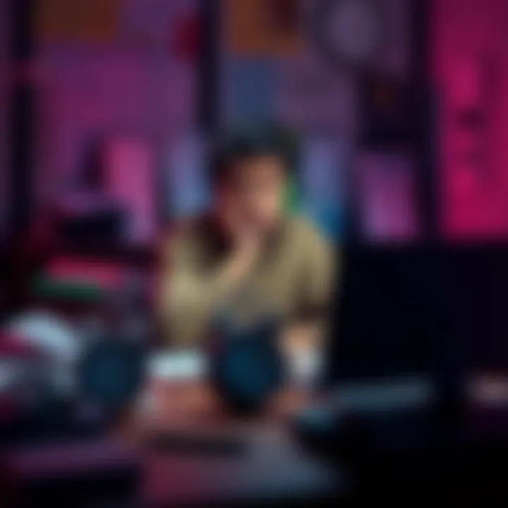 A person sitting at a desk with a frustrated expression, surrounded by unfinished tasks and a clock showing passing time.