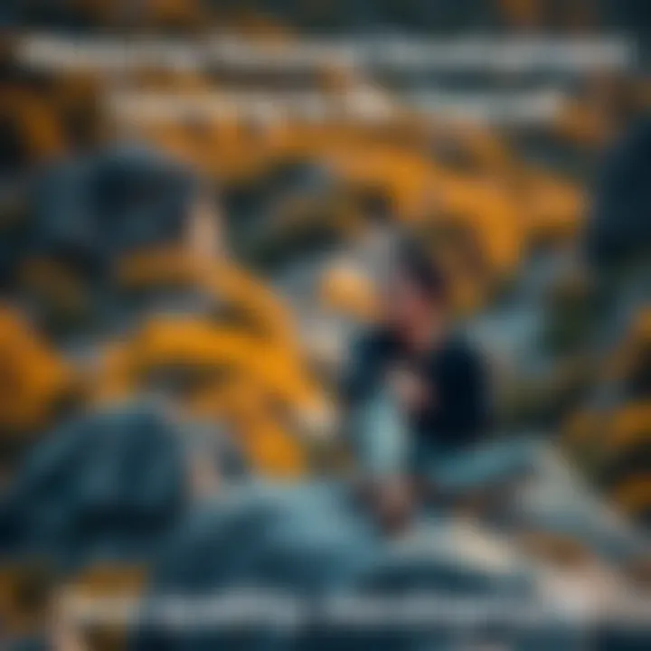 Person reflecting outdoors An individual sitting on a rock, looking thoughtful while surrounded by nature, symbolizing personal growth and self-discovery.