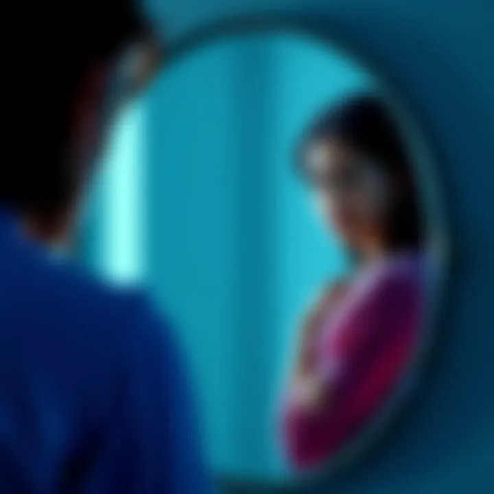 A person looks thoughtfully in a mirror, showing signs of sadness and contemplation about their identity.
