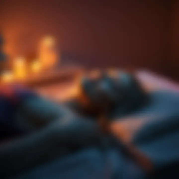 Person Relaxing During Reiki Session A peaceful individual lying down, deeply relaxed during a Reiki healing session, surrounded by soothing ambiance and gentle lighting.