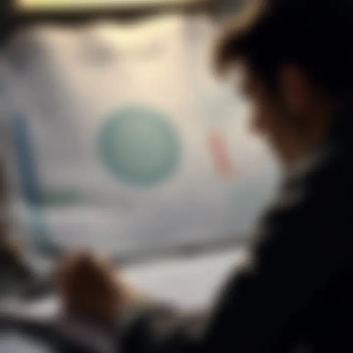 A person looks at a life chart with a concerned expression, reflecting feelings of emptiness and frustration, surrounded by papers and a pen, seeking guidance.