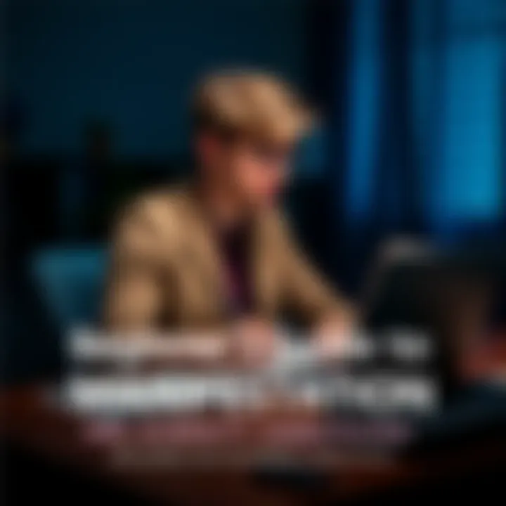 A person sitting at a desk with a notebook, looking thoughtful while reading about subliminals and manifestation techniques on a laptop.