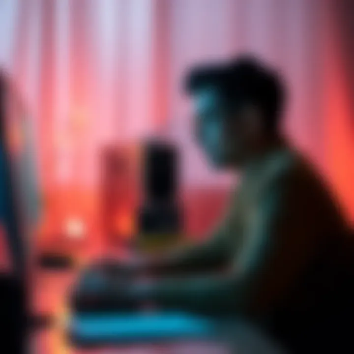 A concerned individual sitting at a computer, looking for help in online forums about finding a medium.