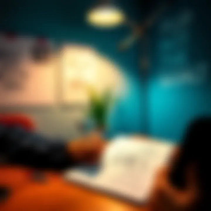 Person Setting Goals A person writing down their goals on a notepad while sitting at a desk, surrounded by motivational quotes and a plant.