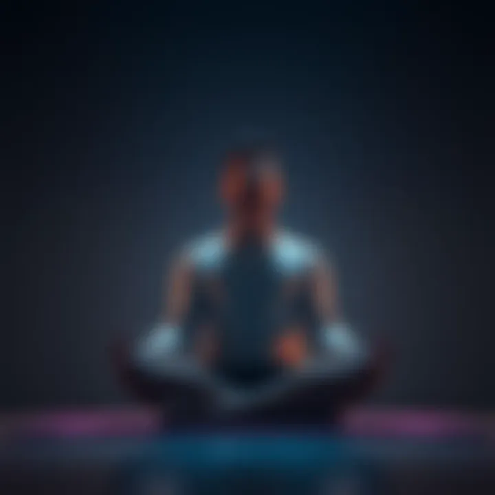 Individual sitting cross-legged with eyes closed, visibly shaking during Advanced Focus 10 session.