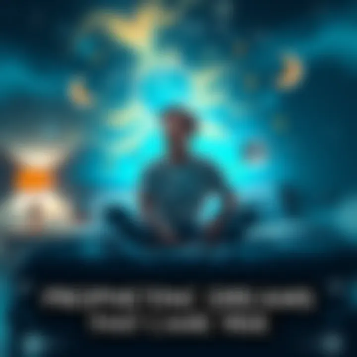 A person sitting on a bed, recalling a vivid dream with a thoughtful expression, surrounded by dream-related symbols like stars and a moon.