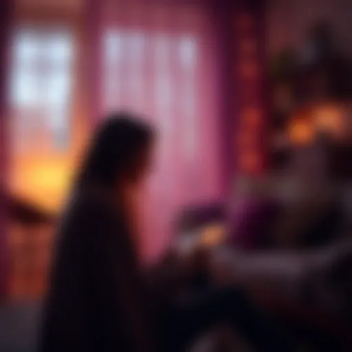 A person sitting in a cozy room sharing their psychic experience with a friend, surrounded by a warm atmosphere and soft lighting.