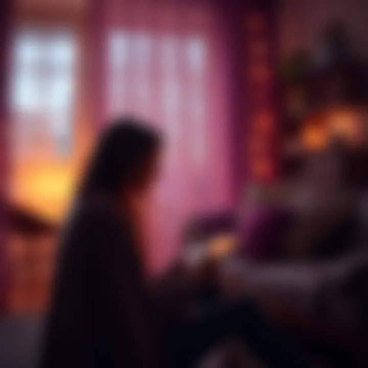 A person sitting in a cozy room sharing their psychic experience with a friend, surrounded by a warm atmosphere and soft lighting.