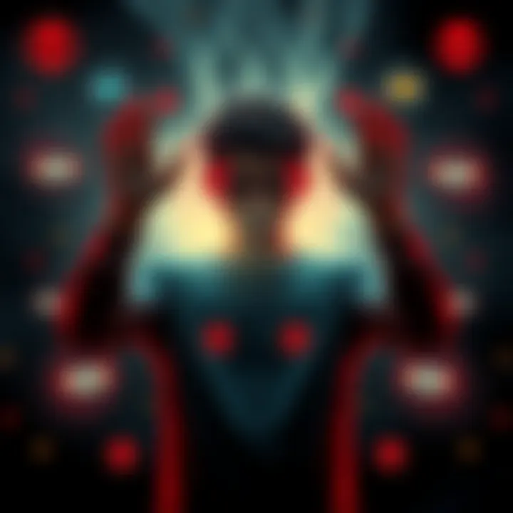 Person shielding themselves from negative energy A person stands with their hands raised, creating a protective barrier, surrounded by symbols representing the evil eye and negative vibes.