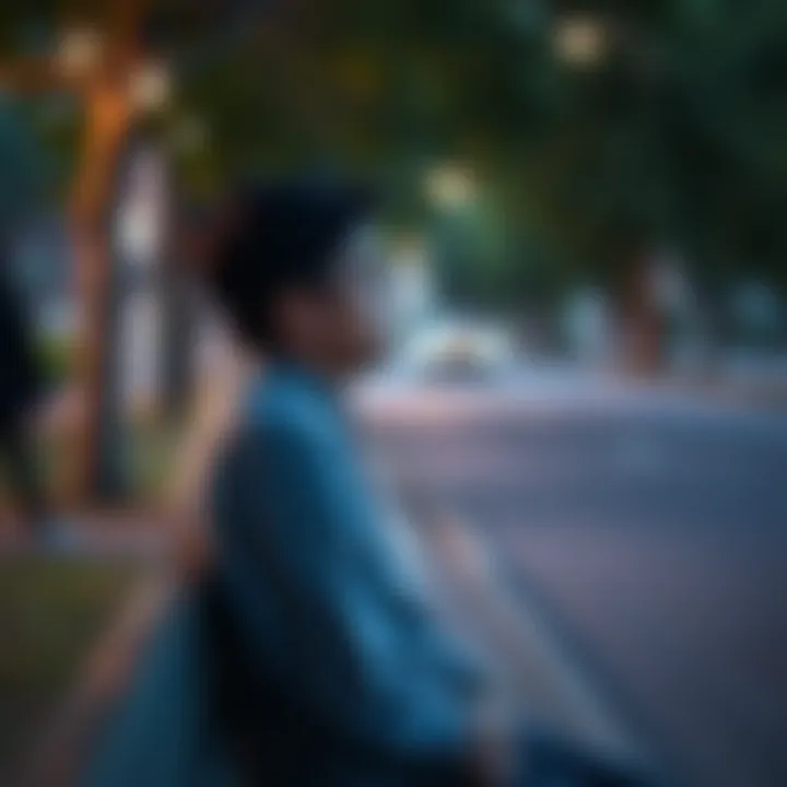 A person sits on a bench, gazing into the distance with a contemplative expression, symbolizing feelings of motivation struggles.