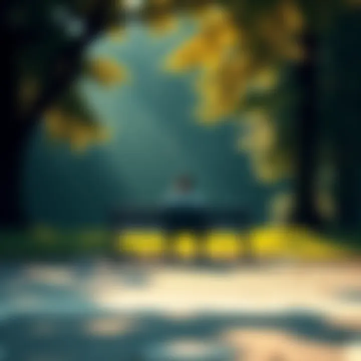 A person sitting on a park bench, deep in thought, reflecting on life and struggles while surrounded by nature.