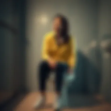 A person sitting on a toilet with a thoughtful expression, symbolizing the act of pooping and its implications on reality, showing a bathroom environment.