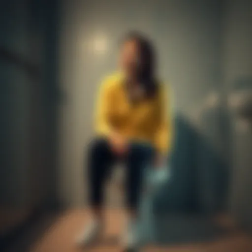 Person Sitting on a Toilet A person sitting on a toilet with a thoughtful expression, symbolizing the act of pooping and its implications on reality, showing a bathroom environment.