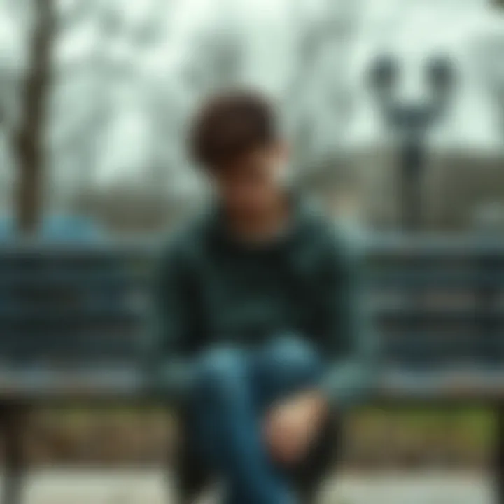 A person sitting on a park bench, looking down with tears in their eyes, symbolizing heartbreak after an abusive relationship.