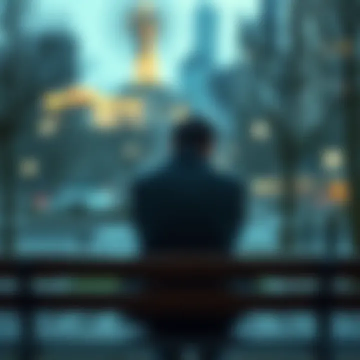 A person sitting on a bench with a pensive expression, gazing into the distance, reflecting on feelings of sadness.