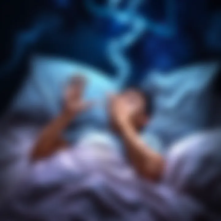 A person lying in bed, looking surprised as they slap their face in an attempt to wake up from a dream.