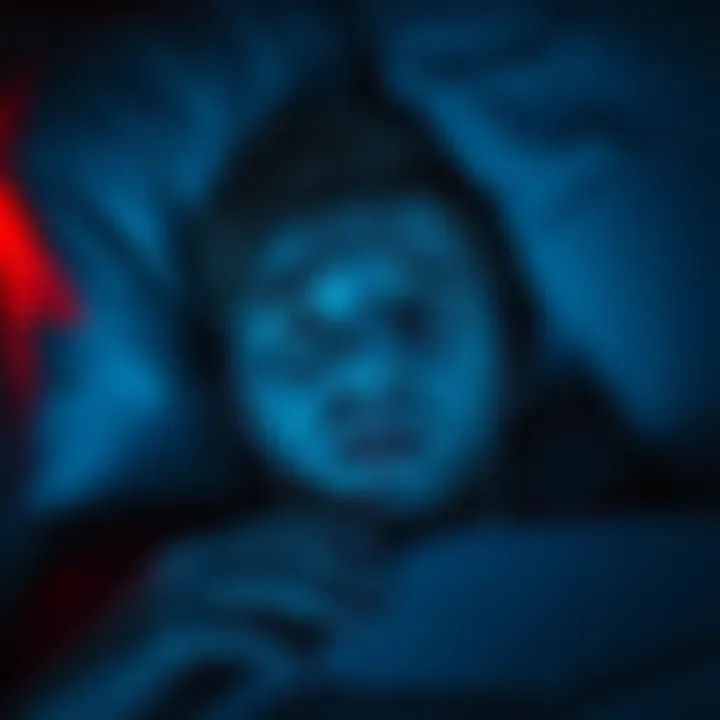 A person lying in bed, eyes wide open, appearing frightened while unable to move, depicting an experience of sleep paralysis