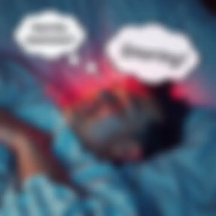 A person lying in bed with a calm expression, while a thought bubble shows awareness of snoring, symbolizing self-awareness during sleep.