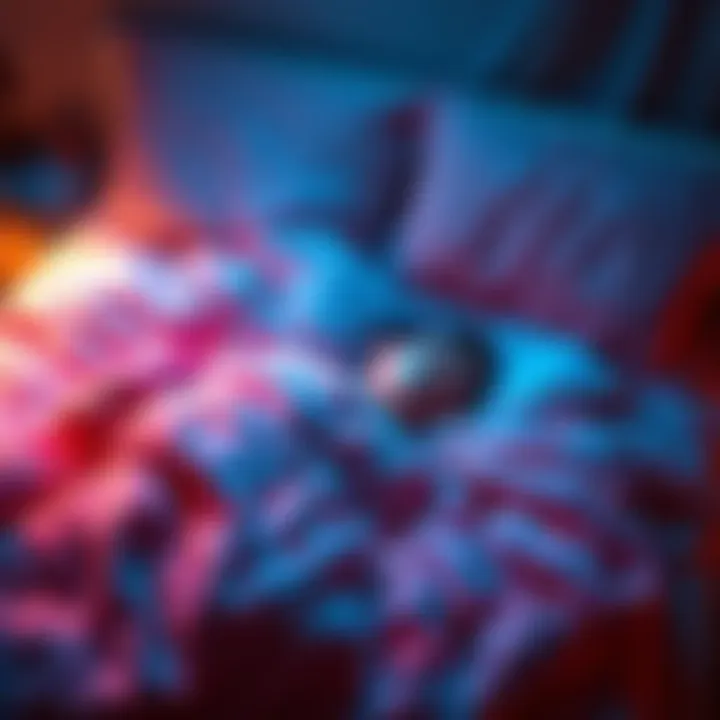 A person sleeping soundly in a cozy bed surrounded by soft blankets and pillows, dreaming vividly