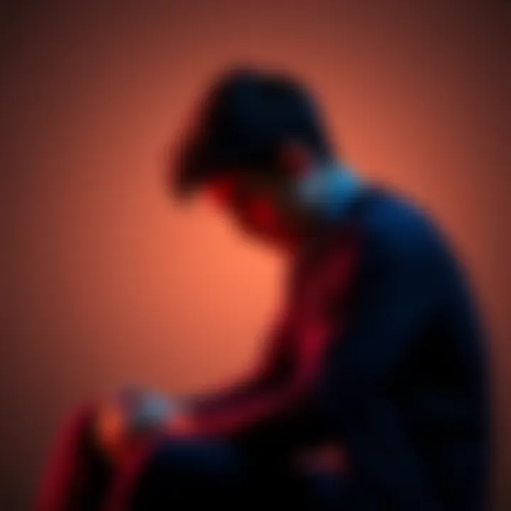 Person struggling to express emotions A person sitting alone with a worried expression, looking down at their hands, symbolizing difficulty in expressing feelings