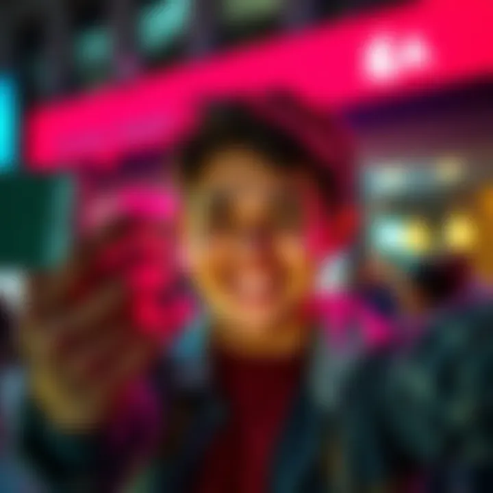 Person Taking a Selfie A young person smiling and taking a selfie with a smartphone