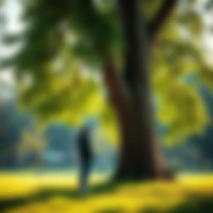 A person standing by a large tree, sharing their feelings in a peaceful park setting