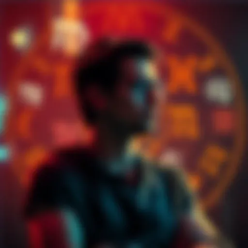 A person engaged in conversation surrounded by zodiac symbols representing different signs.