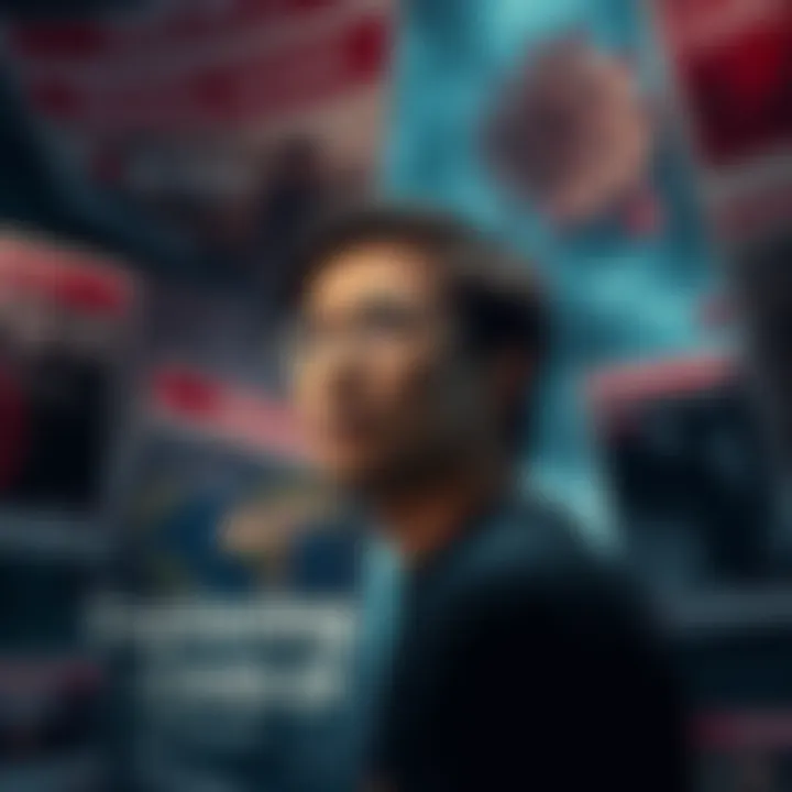 Person Thinking About COVID-19 Theories A person looking contemplative while surrounded by news headlines about COVID-19 and hoax theories.