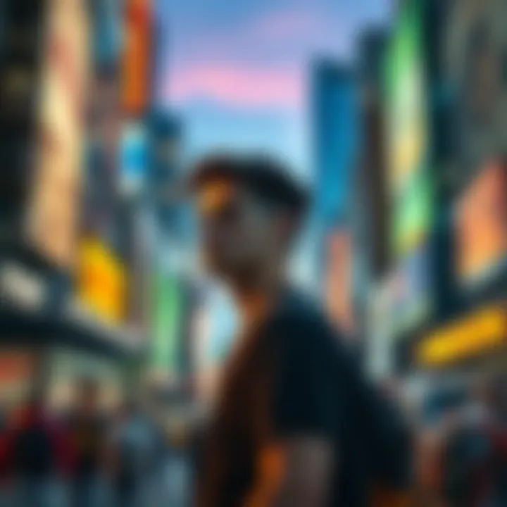 A person stands in a busy city, looking contemplative as they reflect on their identity amid diverse surroundings.
