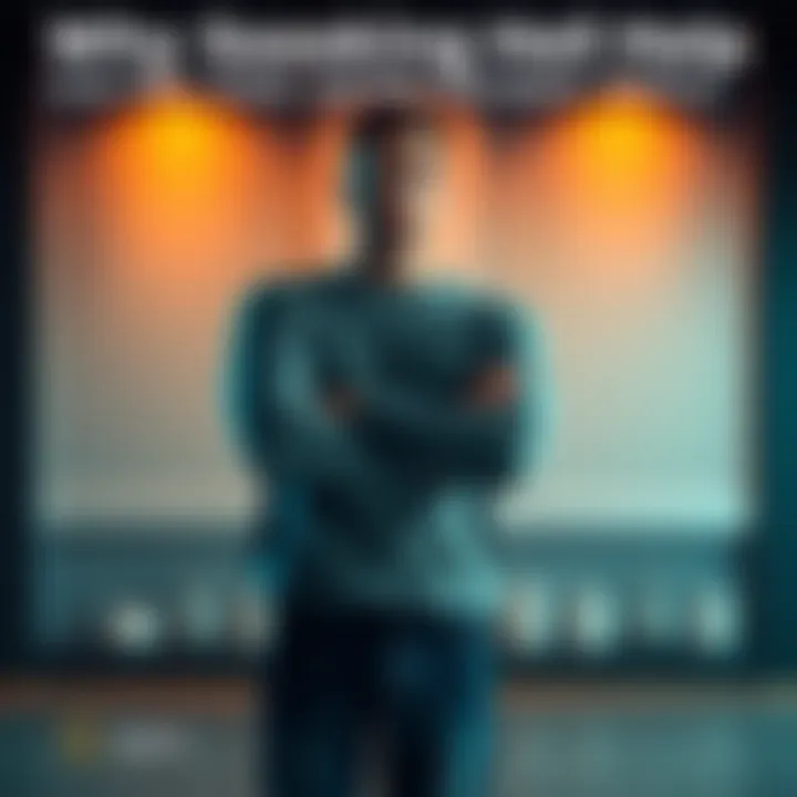A person standing with crossed arms, looking hesitant or unsure about asking for help