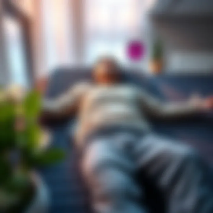 Person using acupressure mat Individual lying on a Shakti acupressure mat, looking relaxed while surrounded by calming elements.